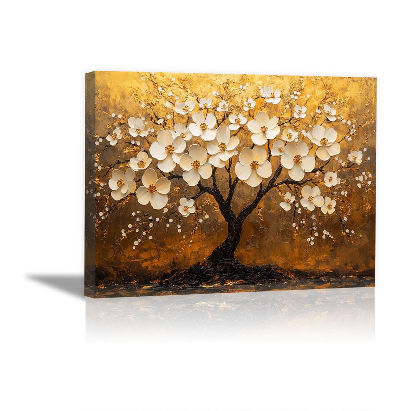 TODOAA Cuadro Árbol Abstracto Modernos, Paisaje de árboles en flor Pintura Cartel HD Impresión de Imagen cuadros Salon baño Comedor dormitorio Decoración de pared - 80x120cm Enmarcado(Blanco)