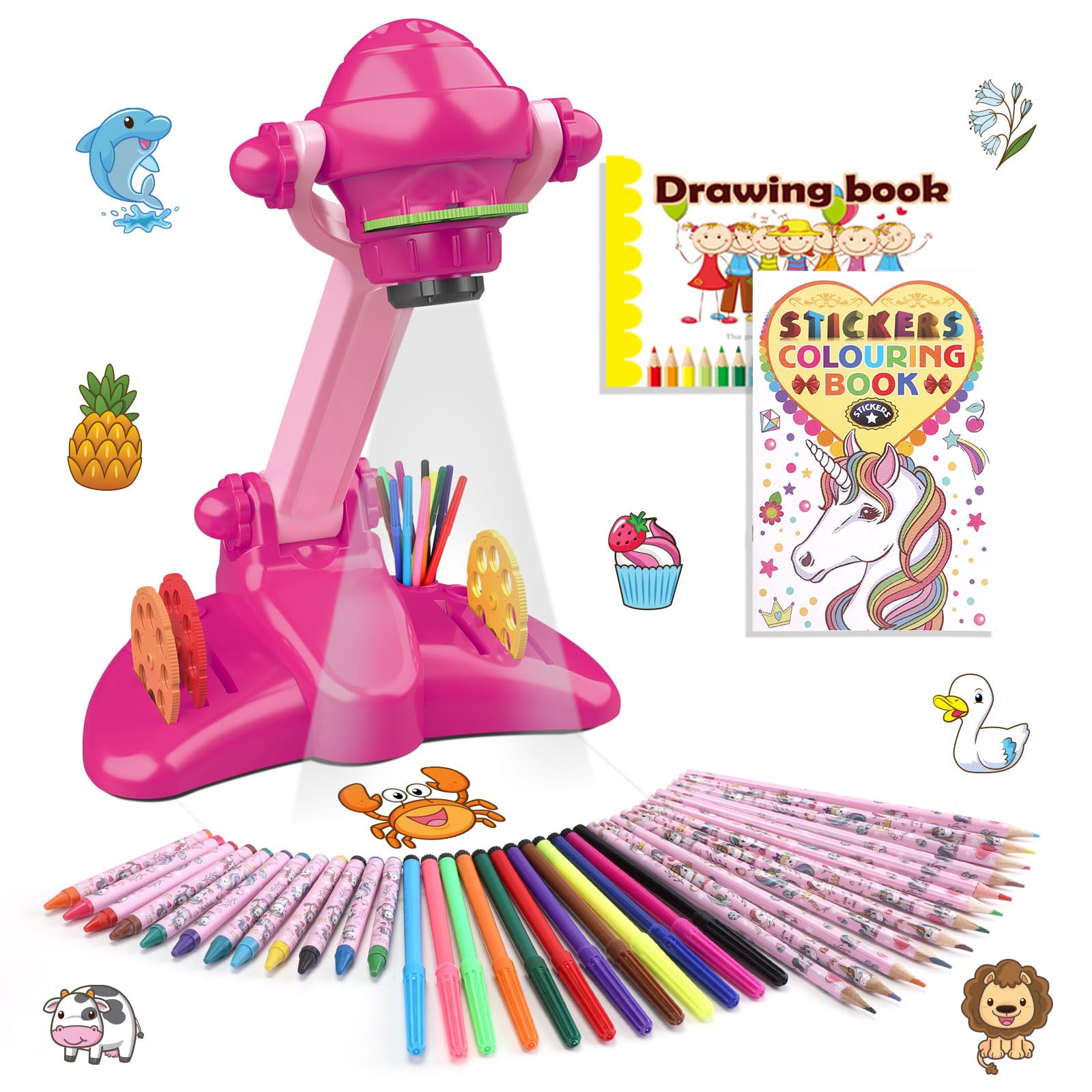 Regalos Niñas Proyector Dibujos para Niños con 72 Motivos Juguetes Niña Juguete Proyector Infantil con Música Con Lápiz, Libro para Dibujar, Libro para Colorear Unicornio, Regla para 3 4 5 6 Años