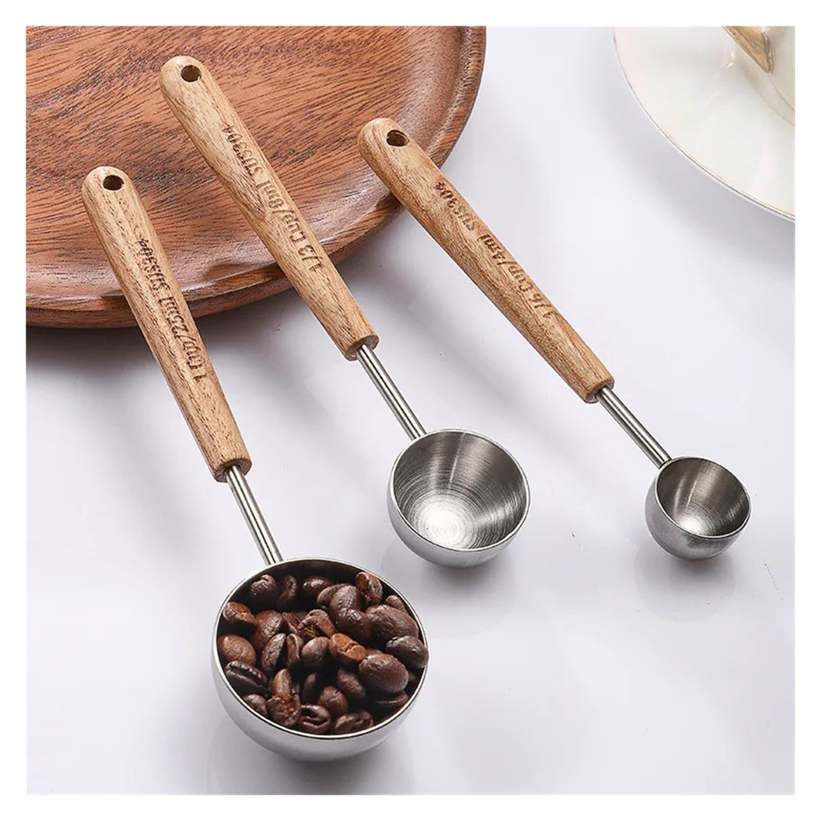Cuchara medidora de café 8ml/25ml de acero inox, mango madera | Para granos de café, leche en polvo y condimento; modelo 8ml/25ml(Grey)