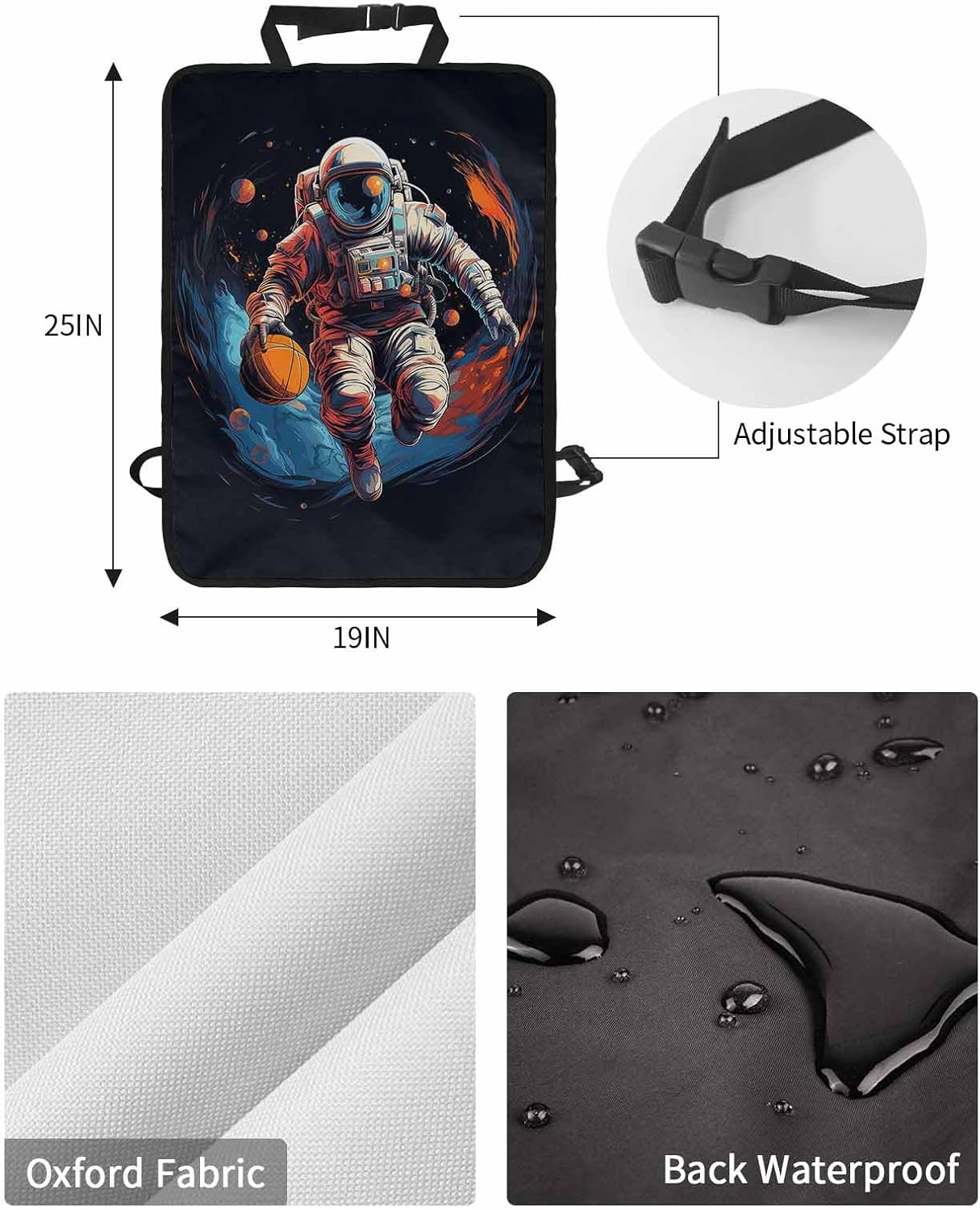 T&H XHome Car Seat Protector, 2 Pack Kick Mats Back Seat Protector Sports Theme Watercolor Astronaut Play Basketball Waterproof Backseat Cover for Kids Universal Fit Automotive Interior Protectors