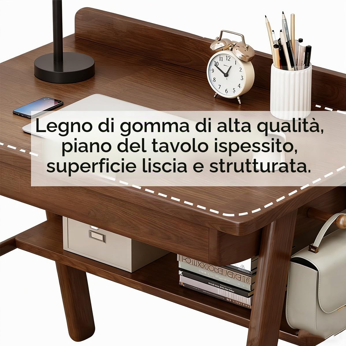 Scrivania in legno massello con 2 cassetti, scrivania classica per computer per casa e ufficio, tavolo da toeletta, postazione di lavoro semplice per camera da letto e studio, facile da montare (noce