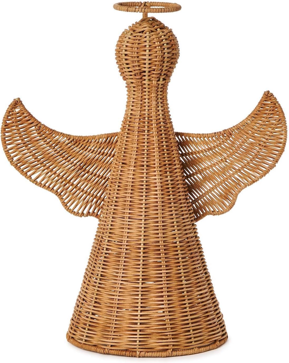 Two's Company Hand-Crafted Large Rattan Angel Tree Topper, 16.25-Inch, Brown