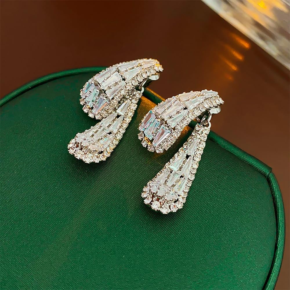 Teardrop Crysatal Earrings for Women Vintage Front Back Rhinestone Waterdrop Earrings Shiny Irregular Cubic Zirconia Drop Earrings Dainty Jewelry Gifts - Image 7