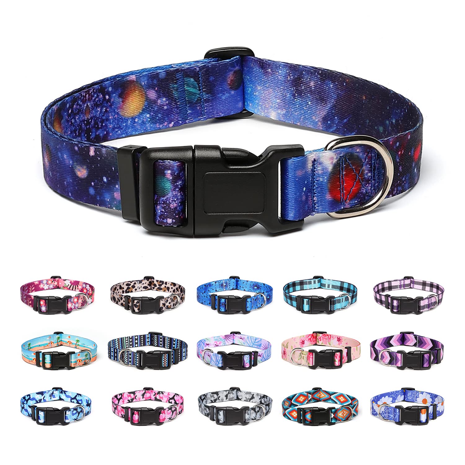 Adjustable Dog Collar with Patterns, Ultra Comfy Soft Nylon Breathable Pet Collar for Small Medium Large Dogs (L, Pink Daisy) — view 8