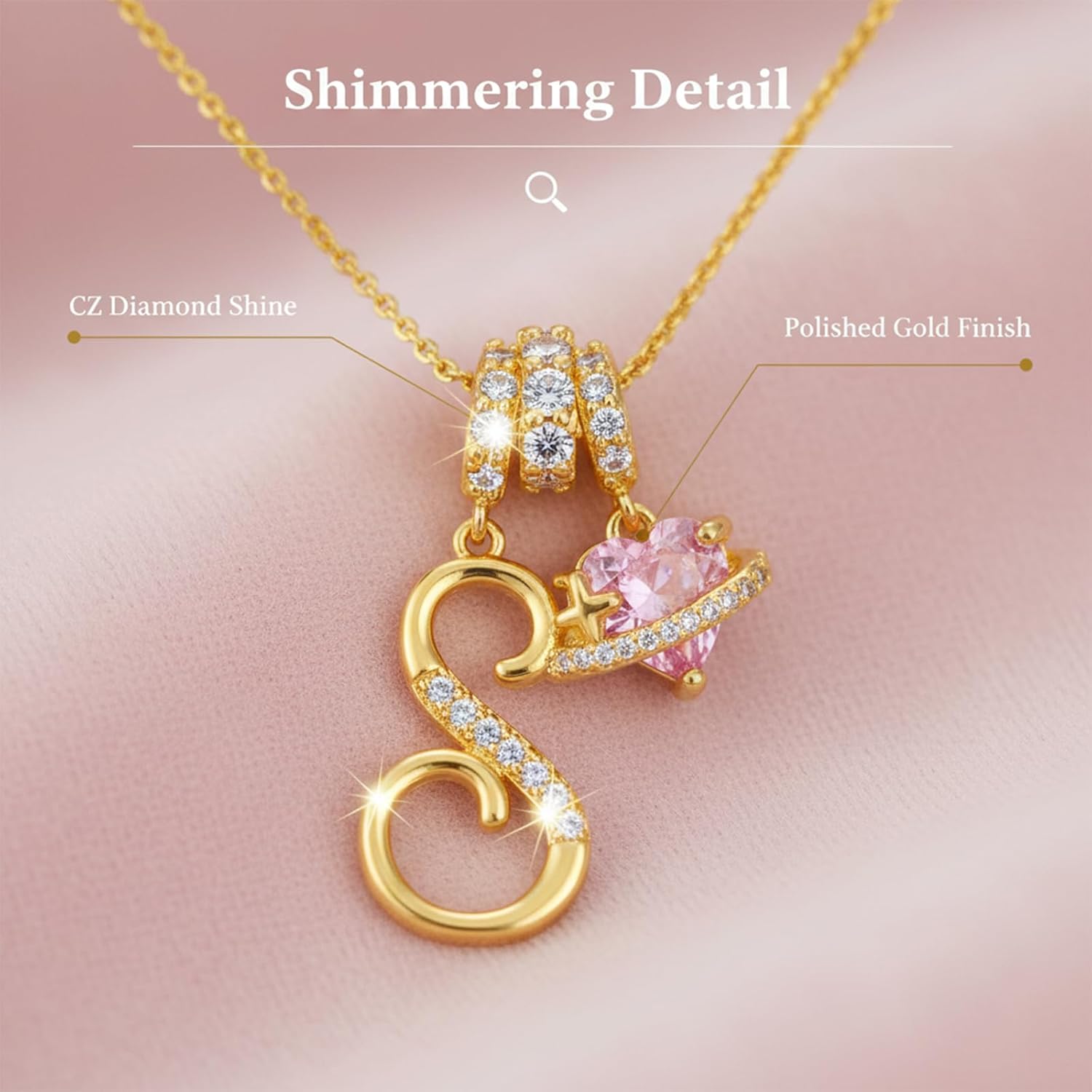 Initial A Necklace for Women 24K Gold Plated Box Chain Letter Pendant Trendy Name Necklace t Dainty with Pink Heart & Cubic Zirconia Jewelry Gift for Her - Image 5
