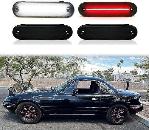 GTINTHEBOX Kit de luz de marcador lateral LED blancorojo con lente ahumada compatible con lámpara de parachoques Fender Fender 1990-2005 MAZDA MX-5