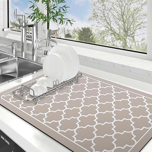 Miniatura 48 de WISELIFE Tapete de secado de platos súper absorbente, tapete de secado de platos grande para encimera de cocina, tapete de secado de platos fácil