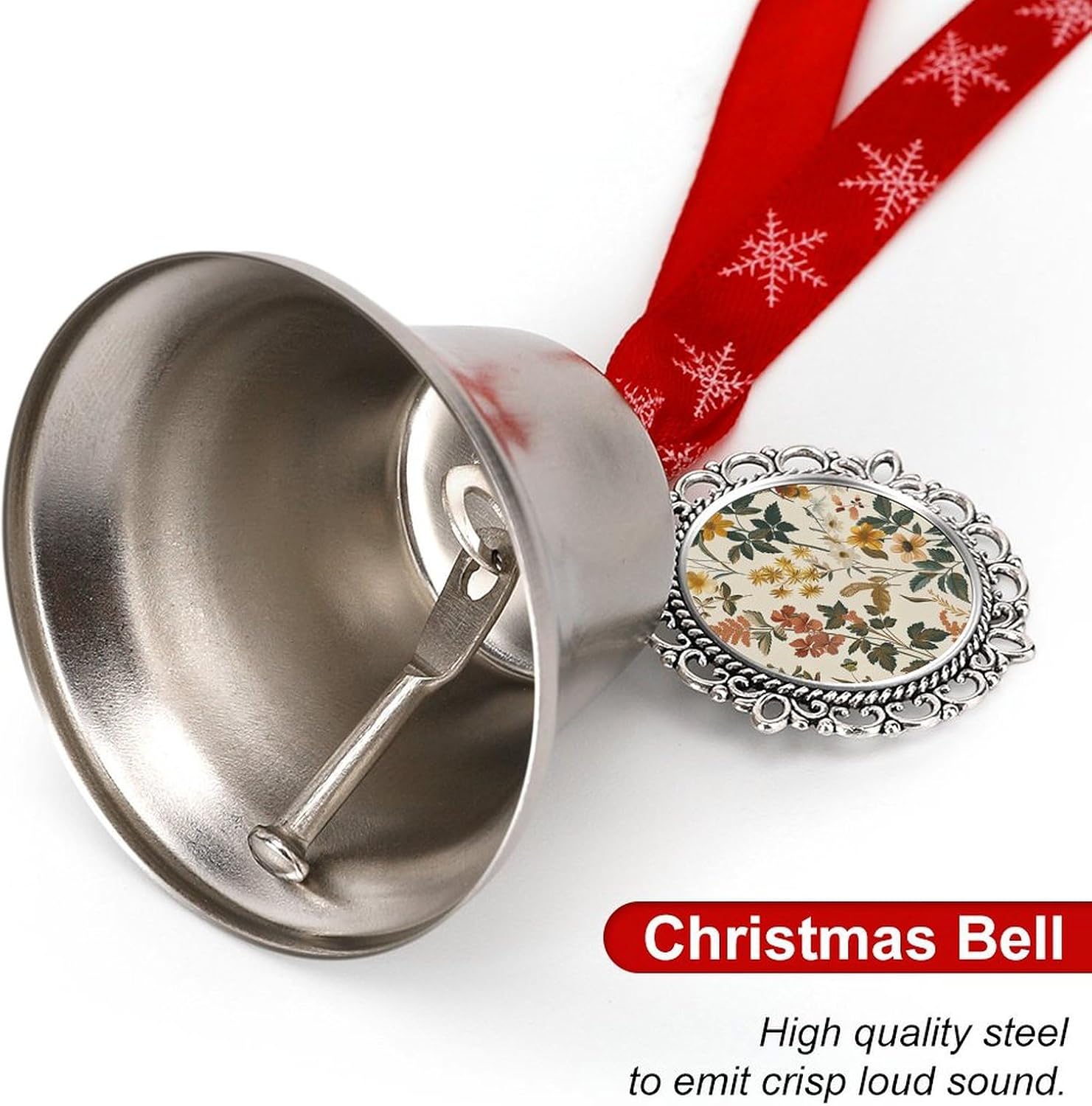 Christmas Bells Wildflowers and Leaves Printed Lucky Bells Christmas Decor Jingling Bell Ornaments for Christmas Tree Wing Bell