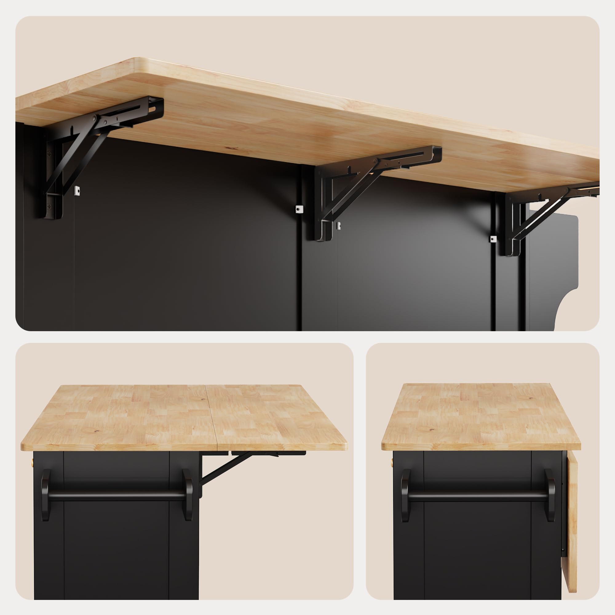 Xbro Carrello da Cucina Mobile con Ruote, Piano Pieghevole, Credenza 2 Cassetti 4 Ante, Salvaspazio con Portaspezie Portaasciugamani, 145x75x90 cm