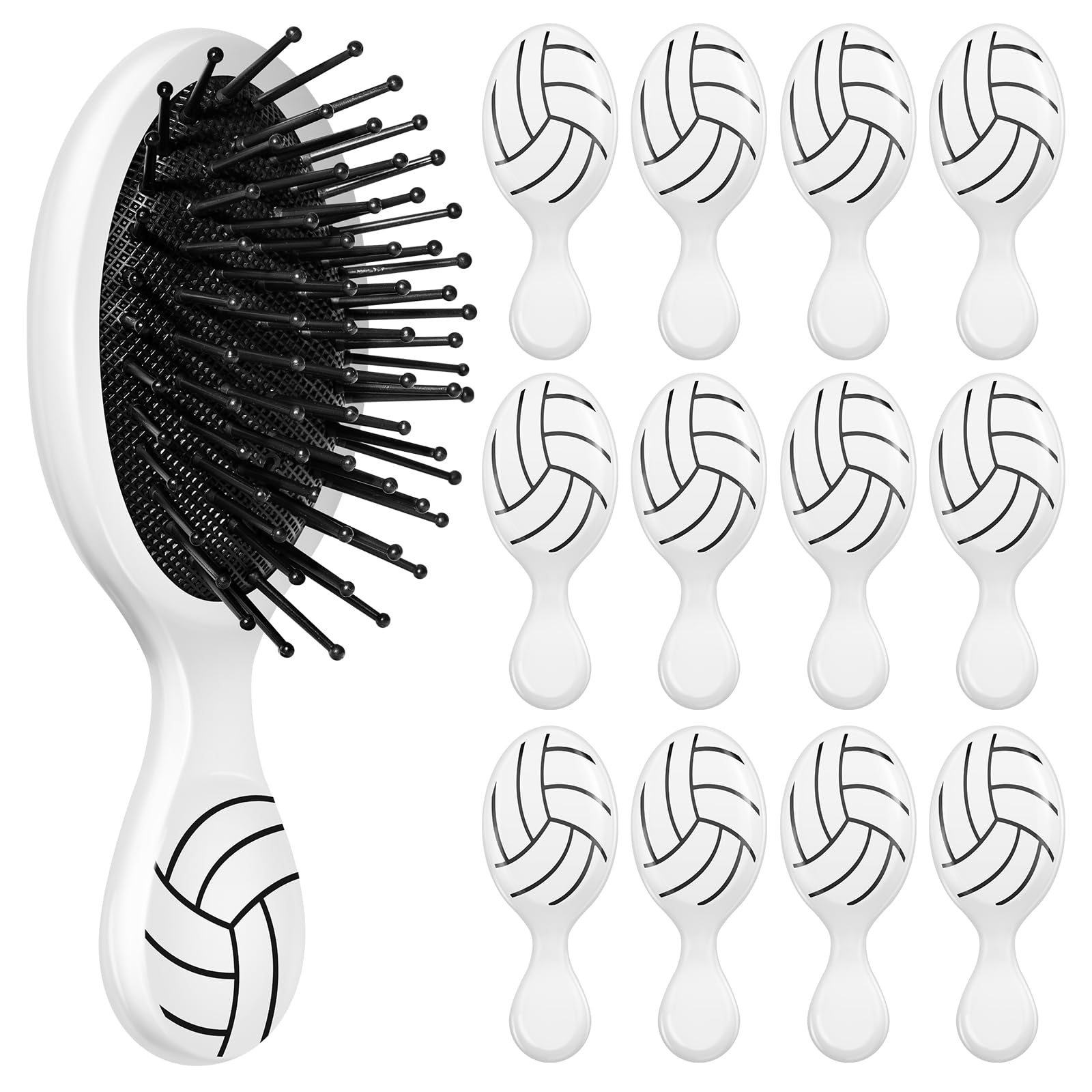 12 Pcs Volleyball Mini Detangler Brush, Mini Travel Hair Brush, Bristles Plastic Detangling Brush,No Tangle Soft Flexible Bristles for Straight, Curly