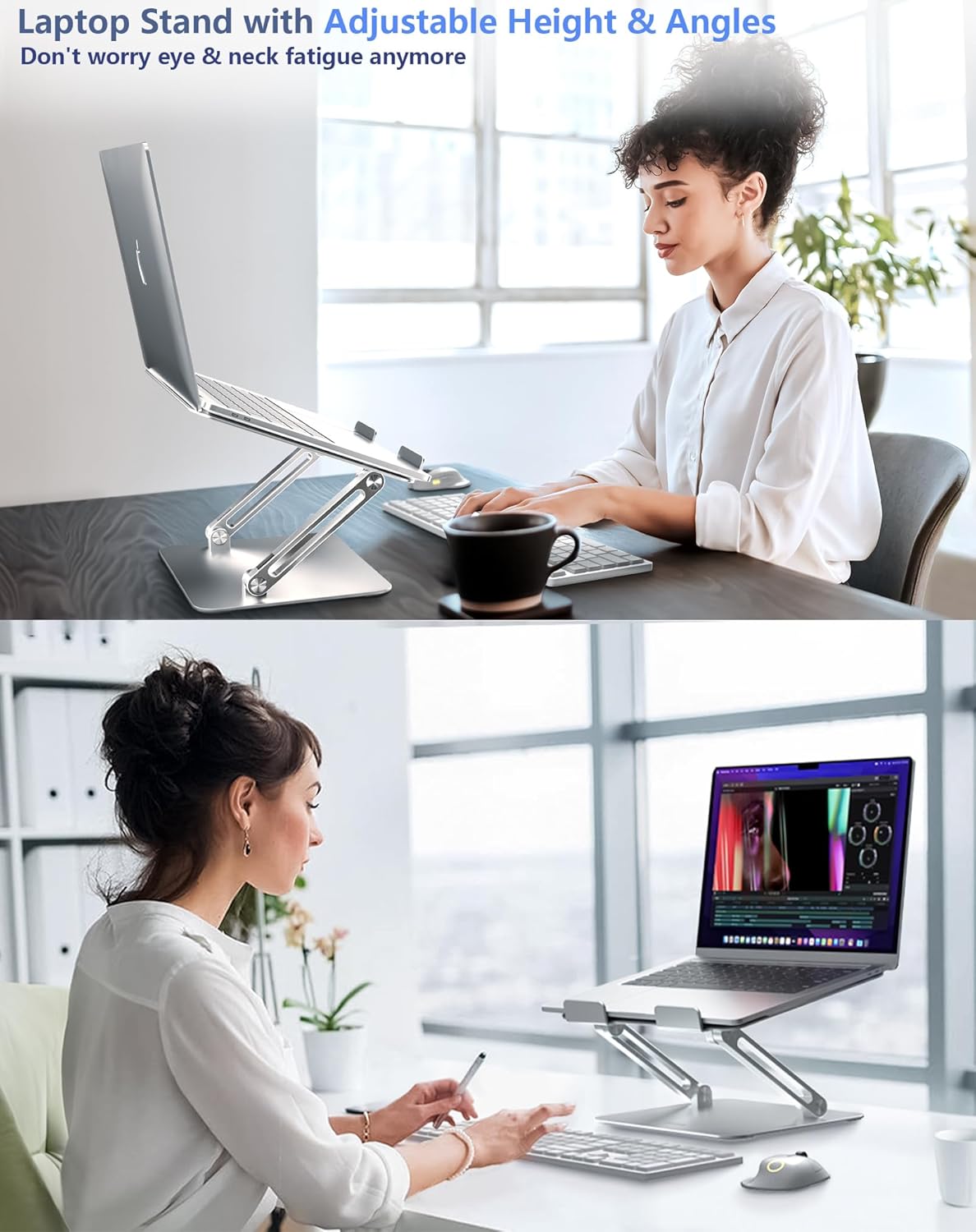 Laptop Computer Stand Adjustable Height-Tablet Holder for Desk-Foldable Riser Folding Mount for Notebook iMac MacBook Air Pro,Dell XPS, HP (10-17.3"),Aluminum-Silver
