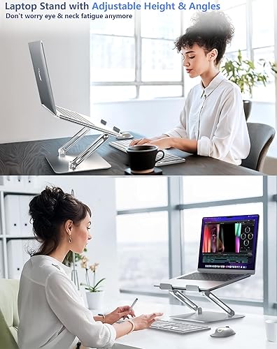 Miniatura 3 de Amasrich Soporte acrílico para computadora de escritorio, soporte ajustable para tableta, elevador vertical de computadora, plegable, soporte