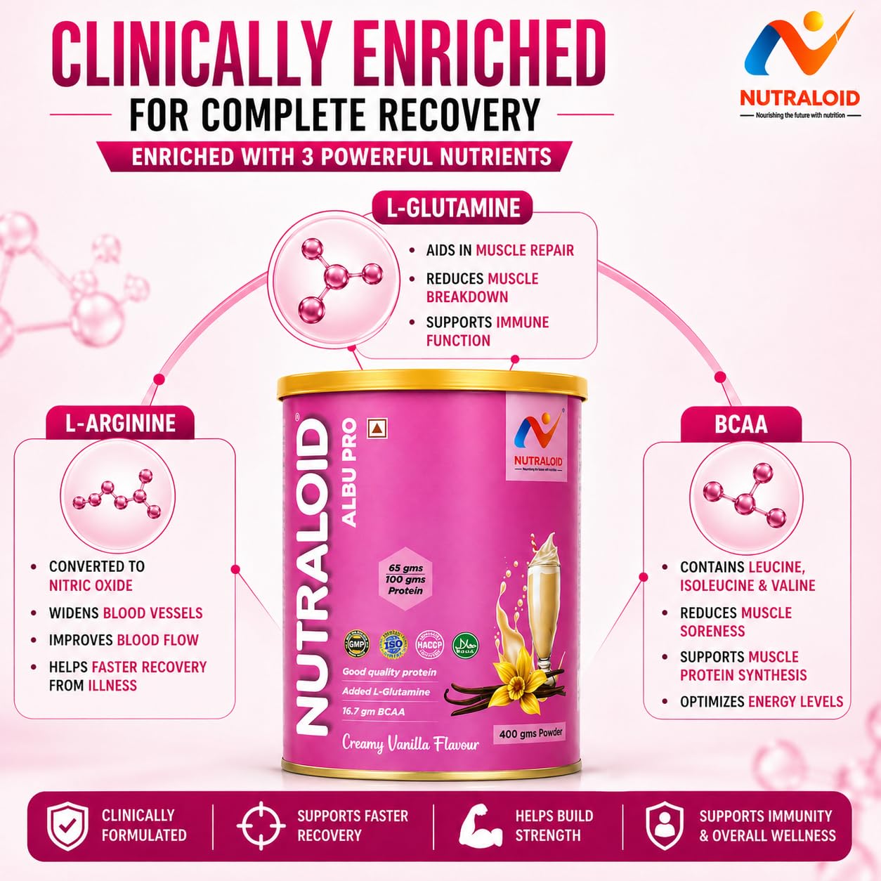 Nutraloid Albu Pro Egg White Protein Powder, Vanilla Flavour, 400 g 2