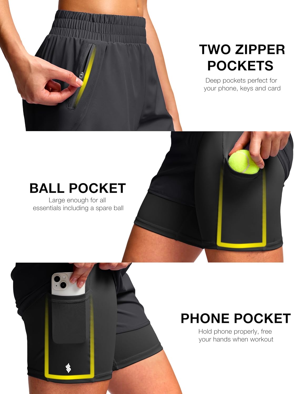 Soothfeel Women's 2 in 1 Athletic Running Shorts with Liner Zipper Pocket 5" High Waisted Gym Workout Tennis Shorts for Women - Image 5