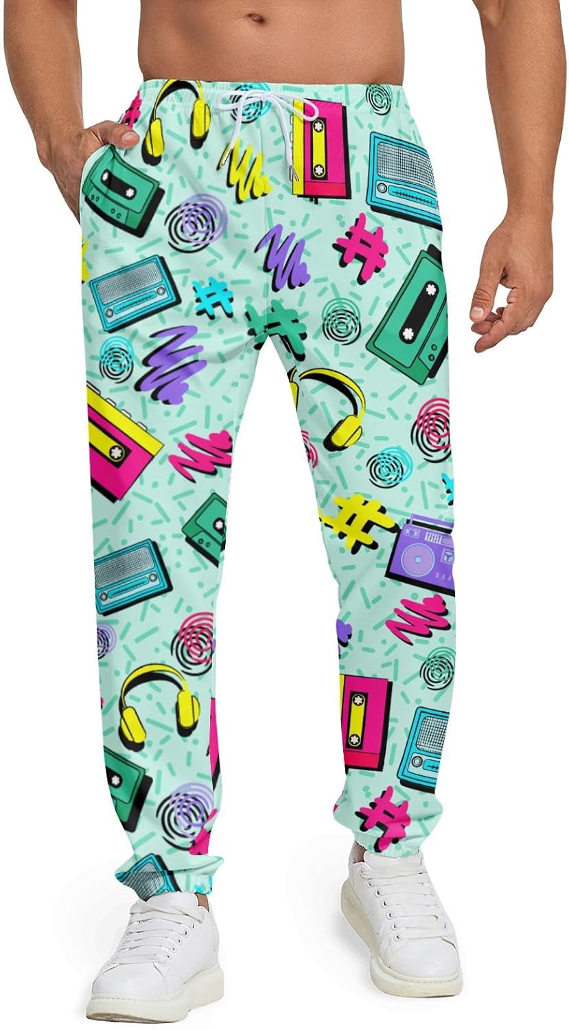 Jogger Sweatpants for Men,Retro Jogger Pants Outfit Funny Sports Trousers Casual Workout Pants