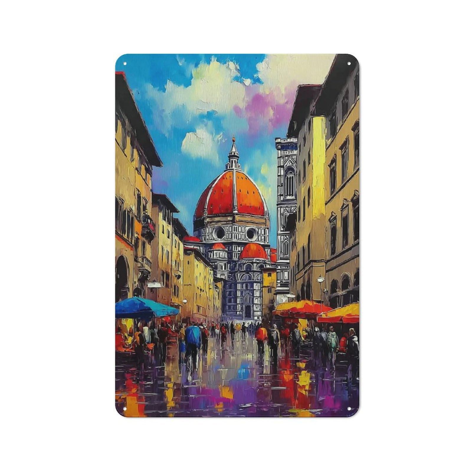 Junmoney Florence's Iconic Dome Tin Sign 30X20cm With For Café Or Home Bar, Rustic Decor, For Café-Style Decor Fans