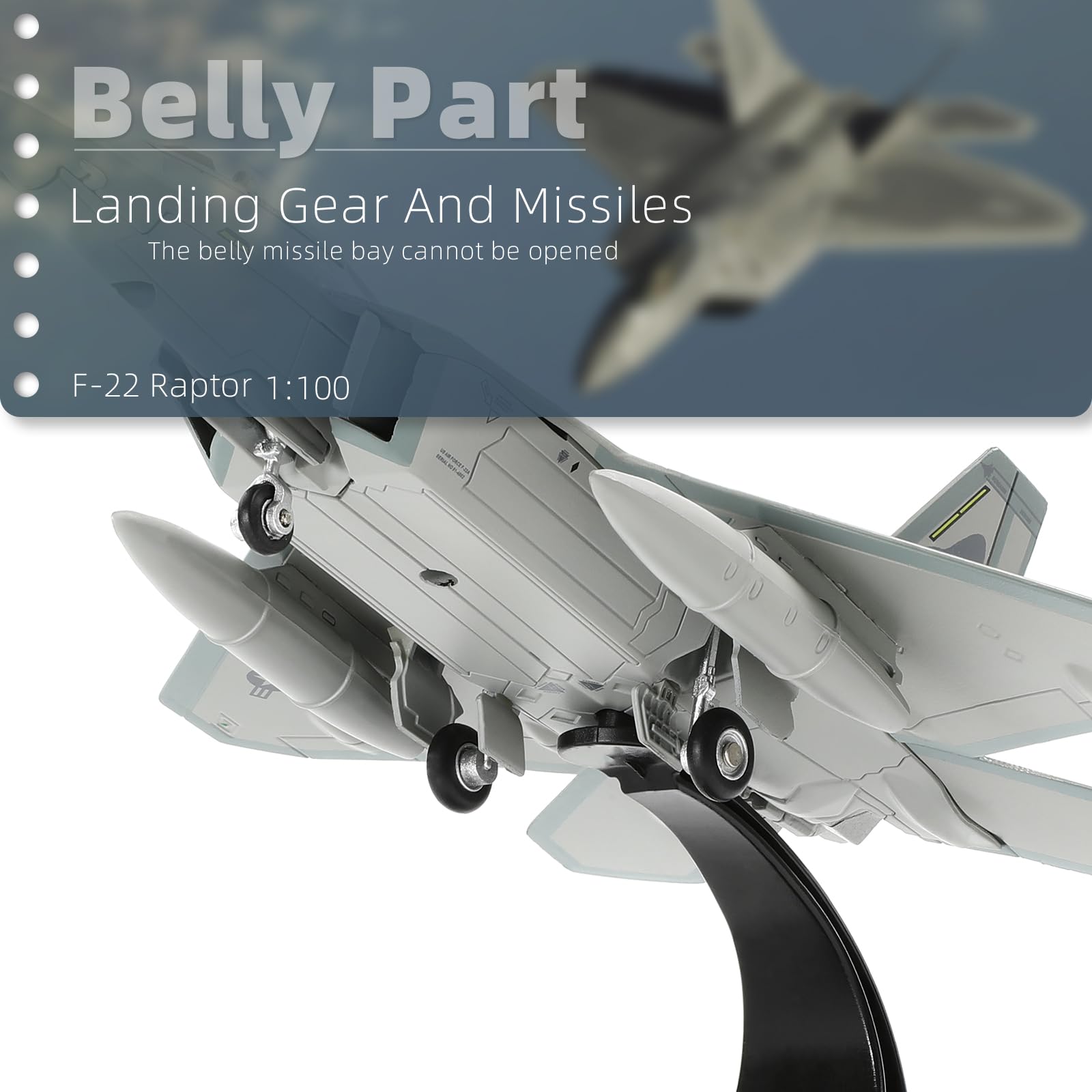 NUOTIE F22 Raptor Maßstab 1/100 Druckguss-Metall-Kampfflugzeug, Stealth-Kampfflugzeug, Luftwaffe, Flugzeugmodell mit Ständer, für Militärsammlungen oder Geschenk (HO 49th FW)