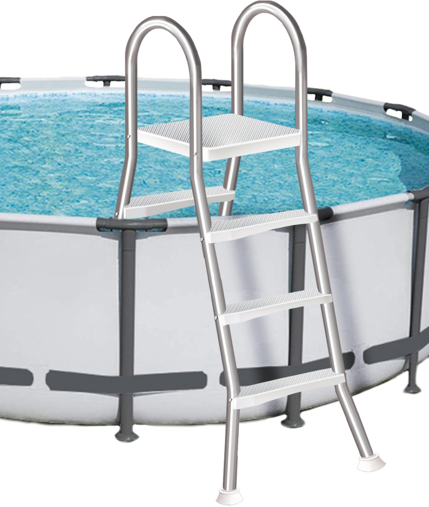 Escalera de Piscina de Alta Resistencia de 3 Peldaños para Piscinas Elevadas de 110 cm, Fabricada en Acero con Peldaños Antideslizantes, Barandillas Seguras Carga 250 kg,110cm