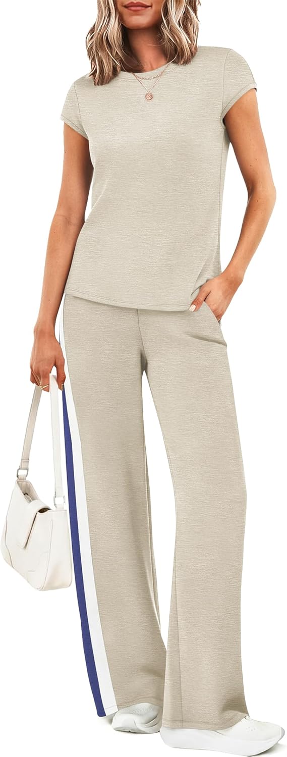 Casly Lamiit 2 Piece Lounge Set for Women 2026 Cap Sleeve Top Wide Leg Pants Sweatsuits Airport Travel Clothing Sets - Image 2