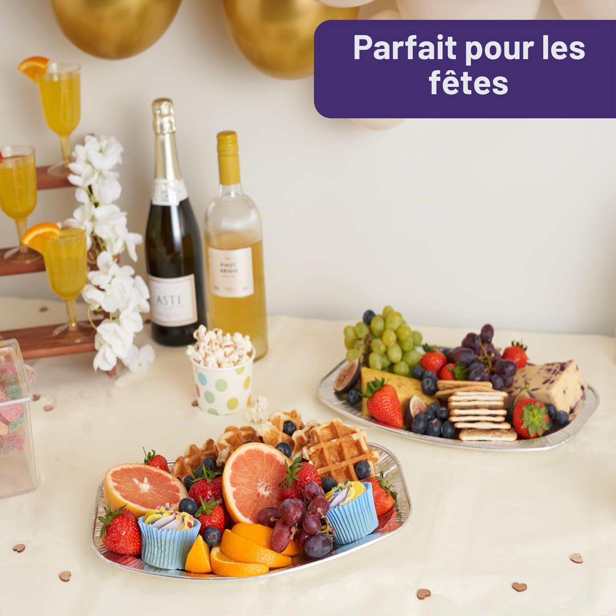 MATANA Lot de 20 Plateaux de Service en Aluminium 35 x 26 cm – Plateaux Jetables Buffet - Réutilisables, Bords Relevés, Profonds – Aluminium Alimentaire, Four & Congélateur – Traiteur & Apéritif