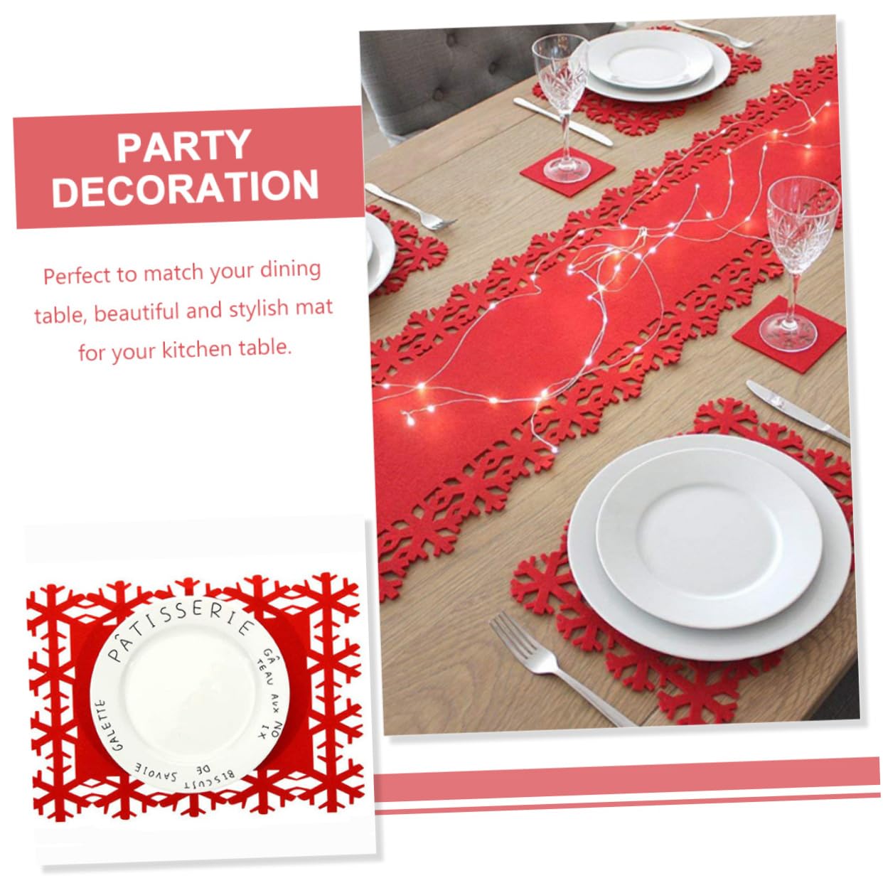 TOPBATHY 12 Piezas Mantel Individual De De Nieve Manteles Navideños Manteles Individuales De con Motivos De Copos De Nieve De Navidad Tela De Rojo