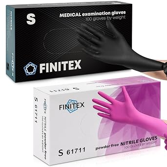 FINITEX Nitrile Disposable Gloves-Black, 5mil, 100PCS and Rose Red, 3.5mil, 100PCS