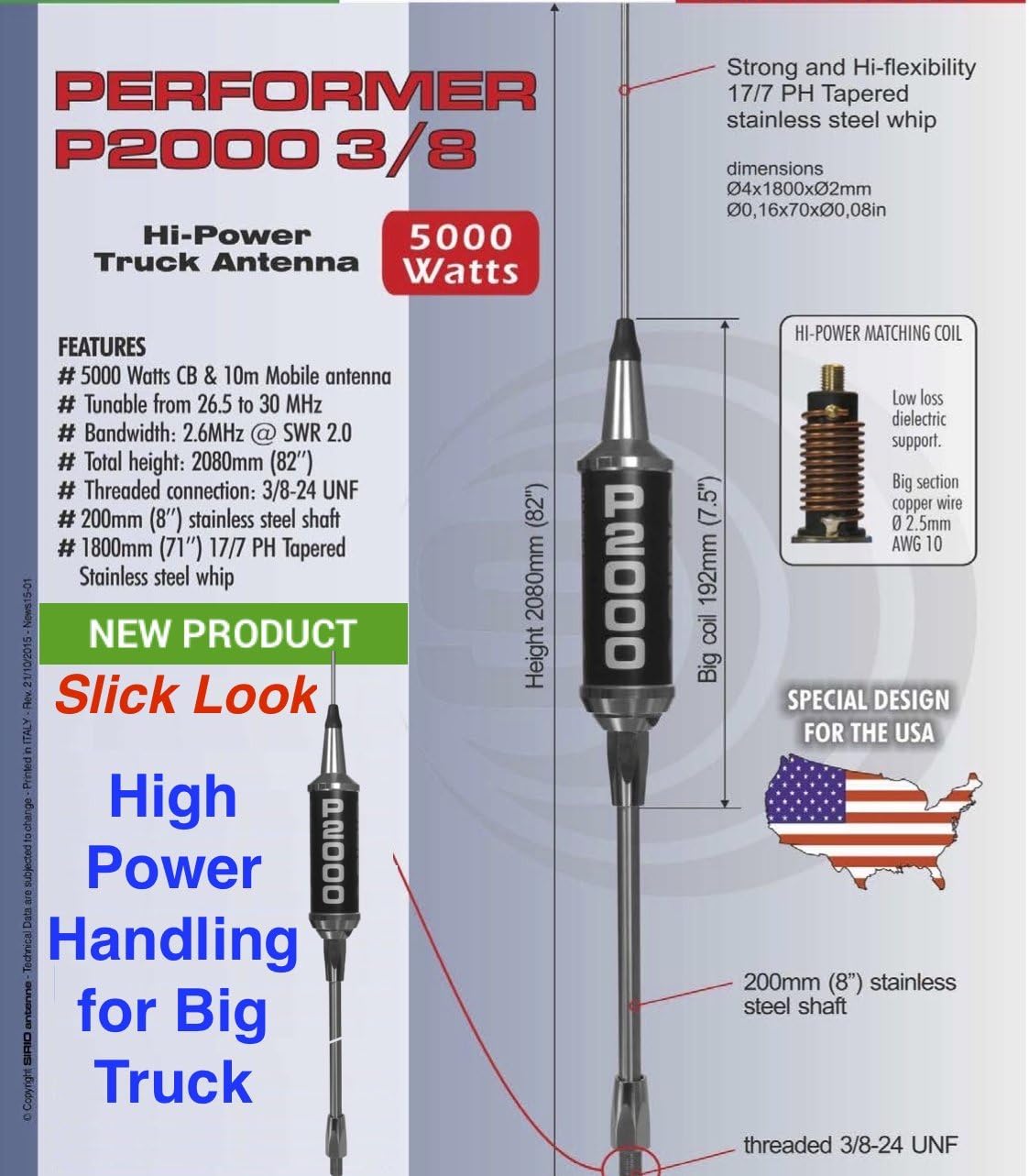 Sirio Antenna Performer 2000 3/8 10M and CB Mobile Trucker Antenna for 3/8 24 Mount