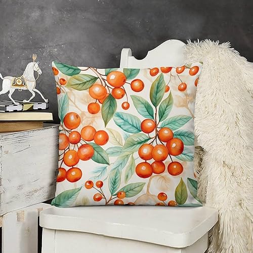 HighonHi Funda de cojín para sofá de 26 x 26 pulgadas, diseño de hojas naranjas y bayas rojas, cojines decorativos para sala para sofá, diseño de