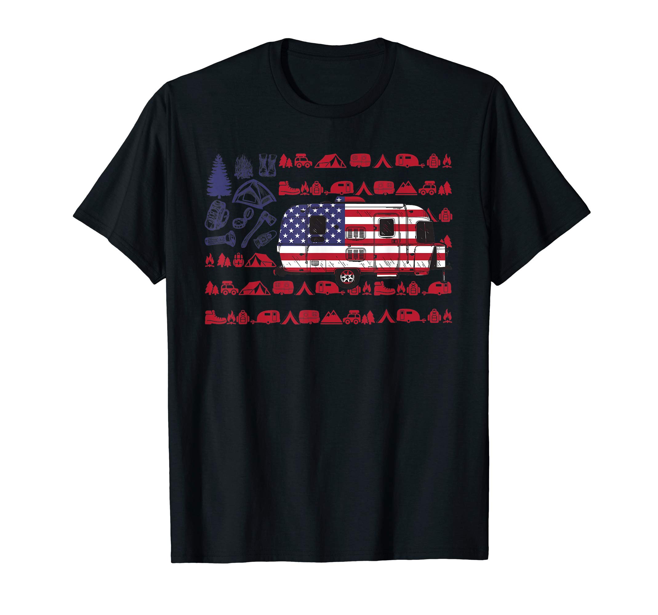 Tent Camper Van American Flag Camping 4th Of July Tshirt T-ShirtOEKO-TEX STANDARD 100