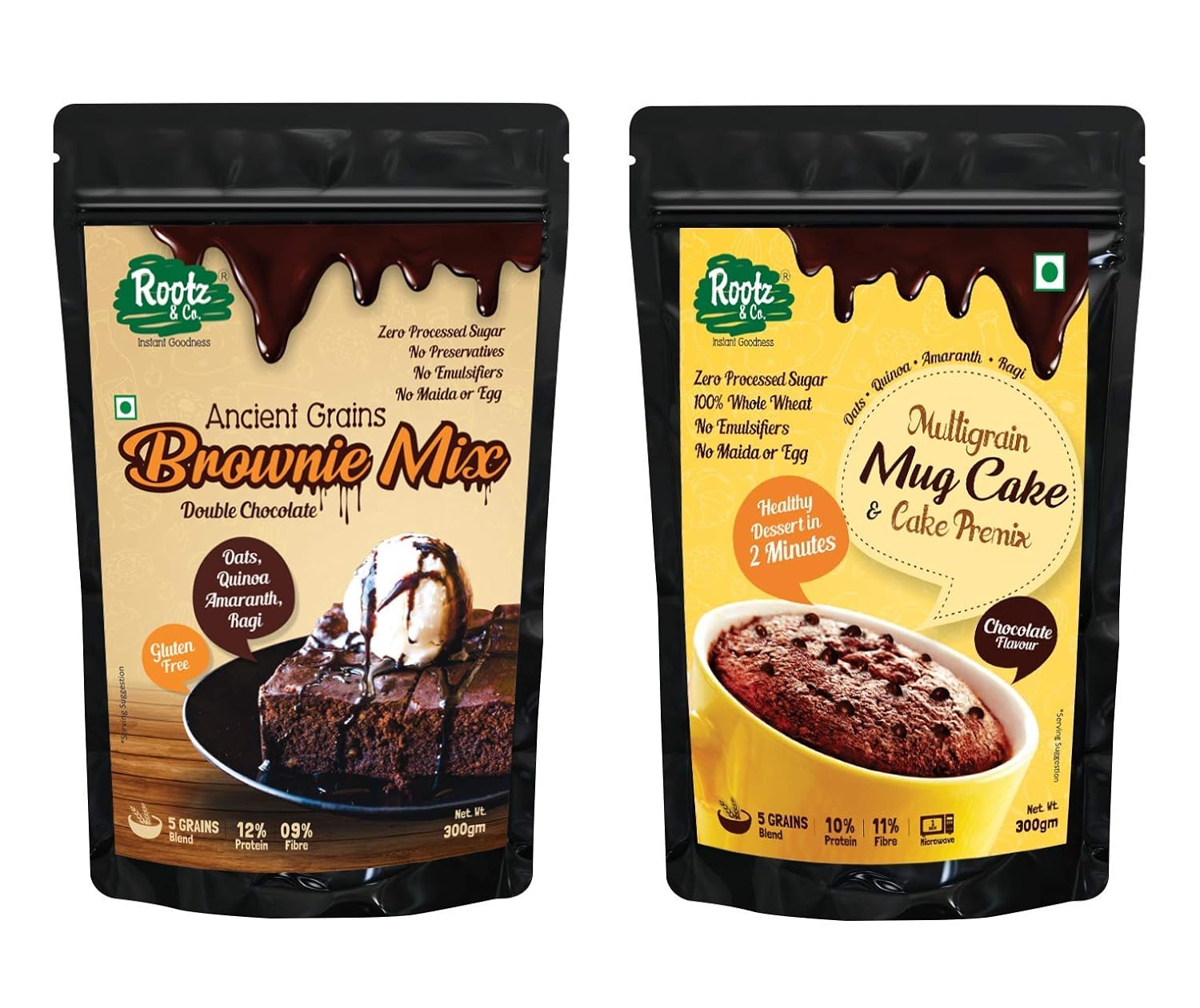Rootz & Co. Mug Cake Mix & Brownie Mix Combo 600gm (300gm each) No