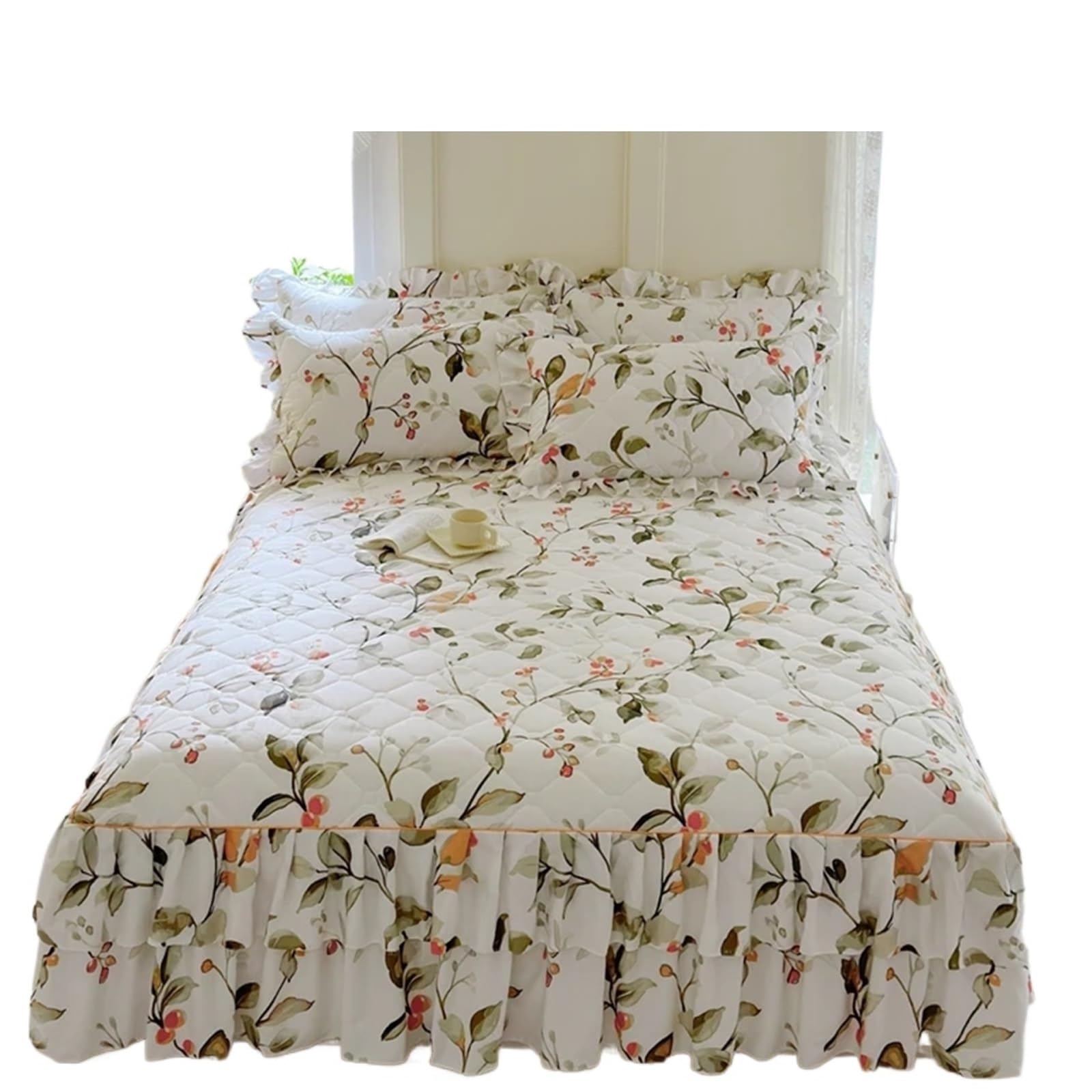 Bed Skirt Bed Skirt Cartoon Style Cover Ruffled Bedsheet Falda De Cama Quilted Mattress Covers Lace Bedspread (No Pillowcase)(M,Queen 150x200cm 1pc)