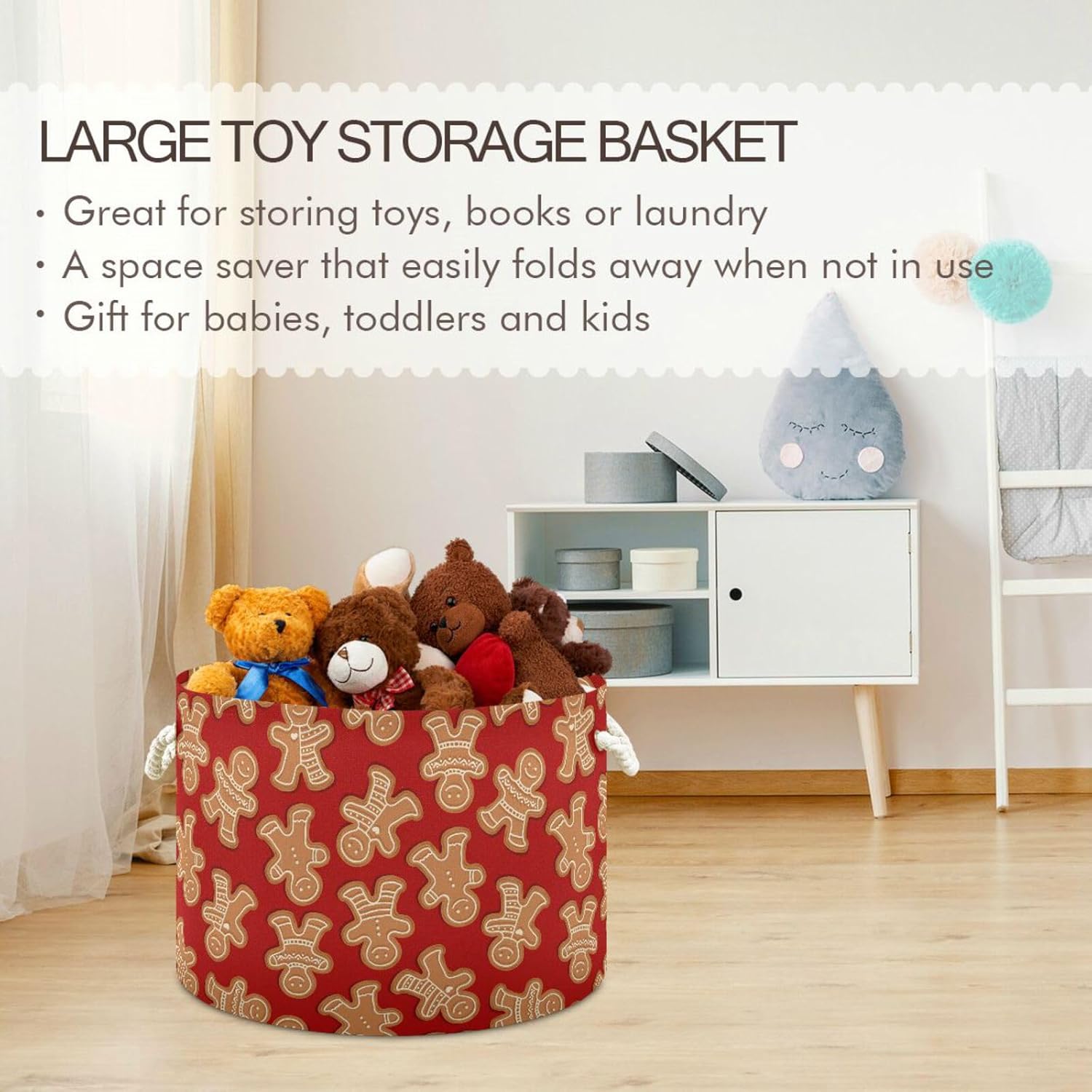 Large Storage Basket Christmas Gingerbread Cookies Toy Storage Box Organizer Bins with Handles Laundry Hamper Basket for Home Decor