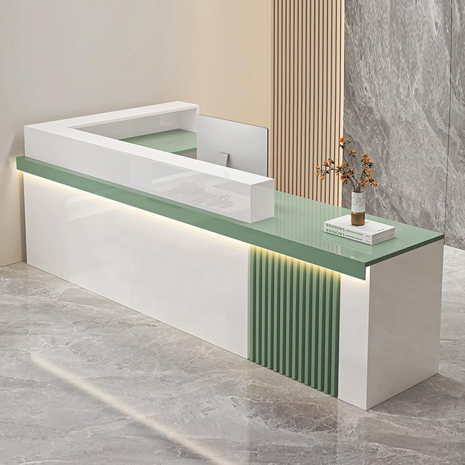 Reception Desk, Front Desk Reception Counter with Lockable Drawer, Reception Room Table with Large Storage, Reception Counter Desk for Clothing Store, Beauty Salon, Lobby(Green R,120cm/47.2in