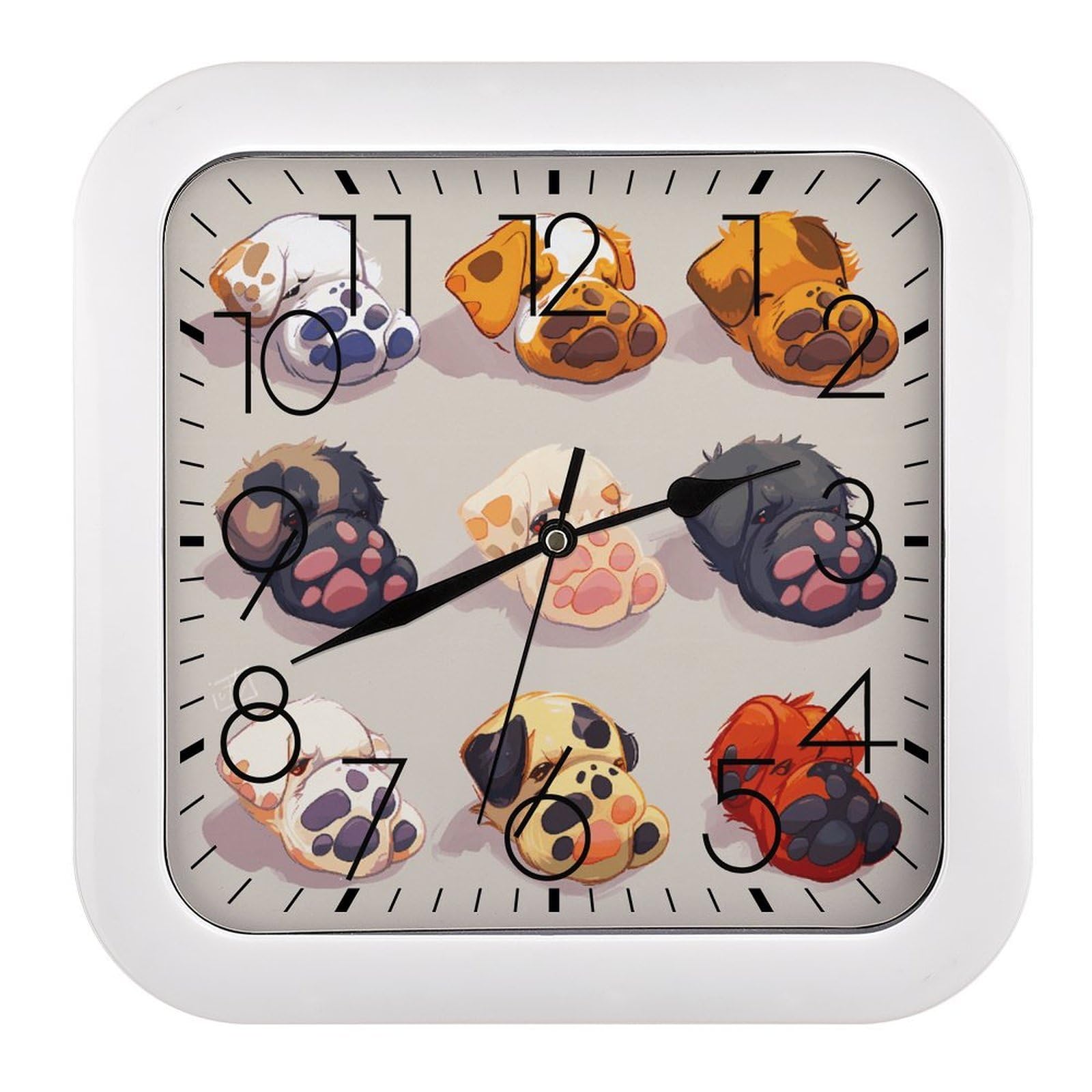 LZQPOEAS Cute Dog Paw Wall Clock Fashionable Versatile Silent Wall Clock Simple Elegant Non Ticking Analog Clocks Easy to Install Square Modern Clocks for Home Decoration