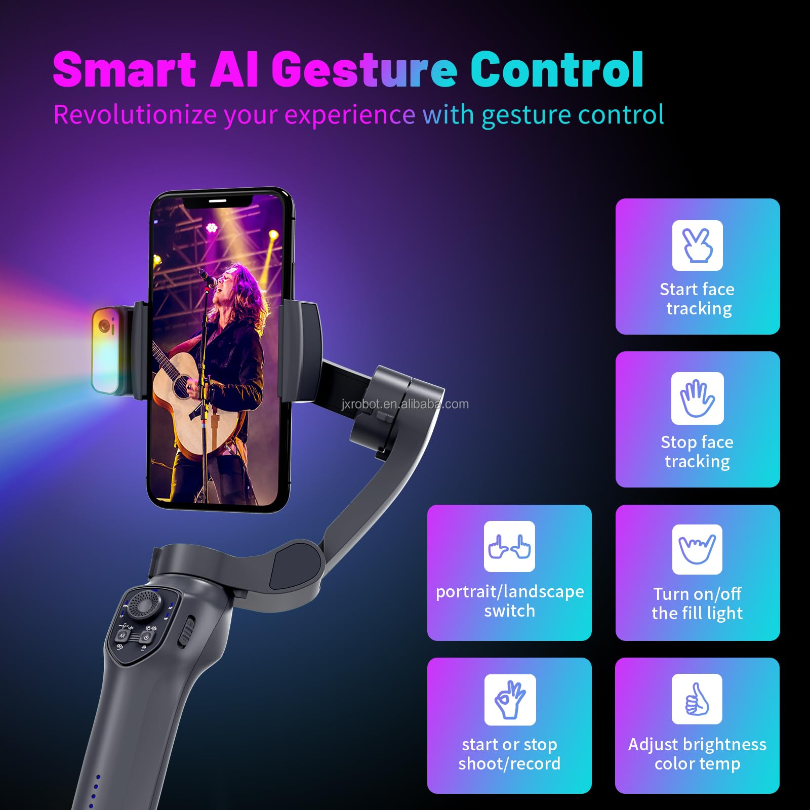 Estabilizador de cardán para smartphone de 3 ejes con seguimiento de IA y luz de relleno RGB, rueda de enfoque plegable, cardán para iPhone y Android