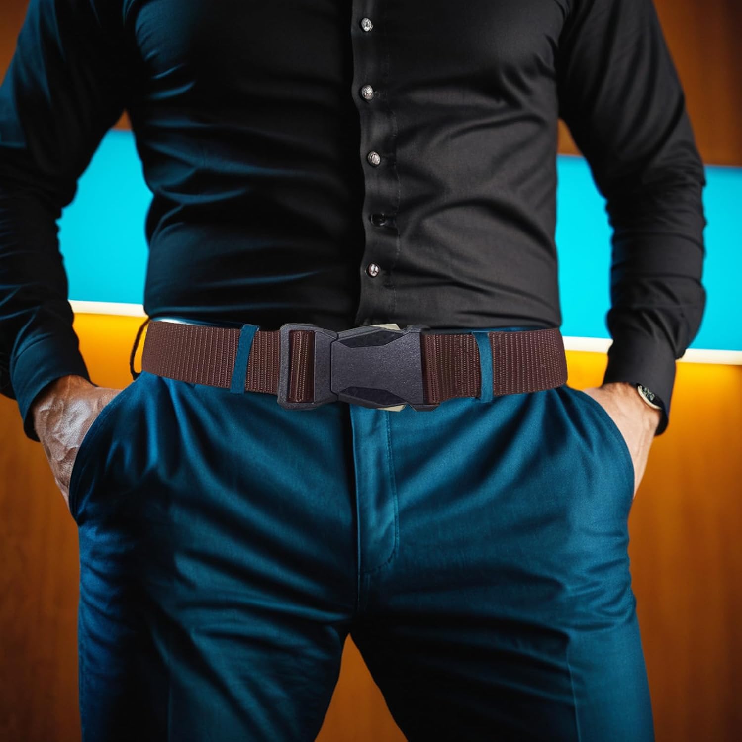 Men's Belt,Nylon Belts for Men with Plastic Buckle,Quick Release Tactical Belt,Sliding Ring Buckle - Image 6