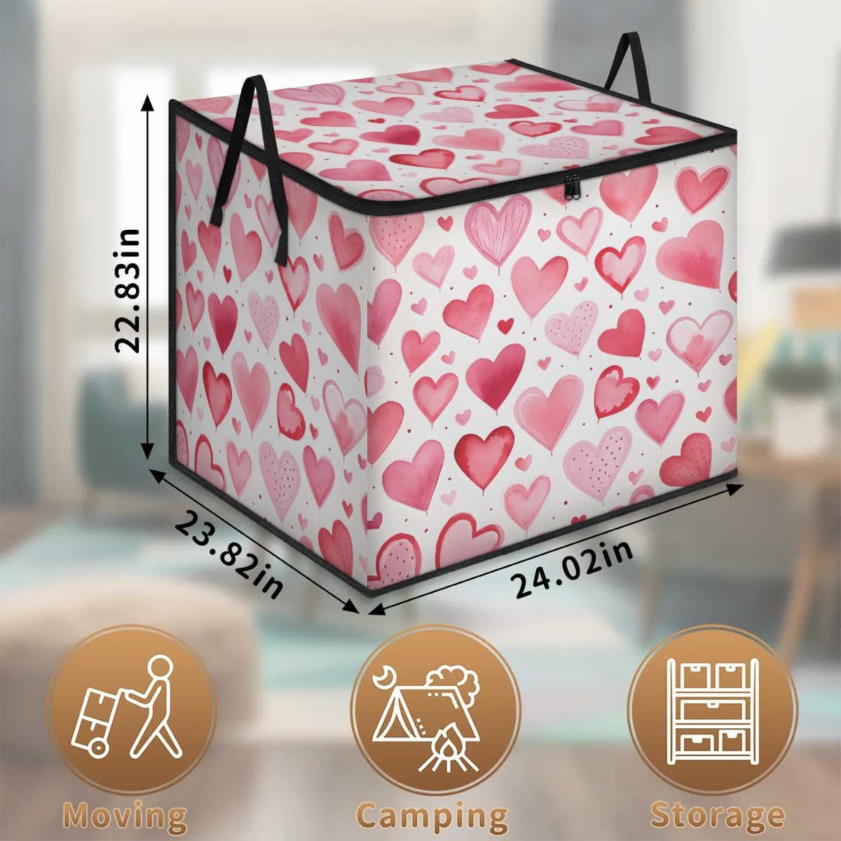 Honeybaby 214L Extra Large Comforter Storage Bag Happy Valentines Day Storage Totes with Lids Waterproof Closet Organizer Folding Blanket Storage Bags for Clothes Bedding Pillows