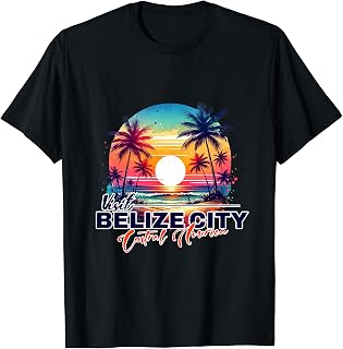 Belize City Sunset Beach Palm Tree Trip Souvenir T-Shirt for Men Women Kids