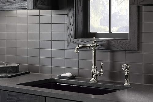 Miniatura 8 de KOHLER K-99265-VS Artifacts Grifo de fregadero de cocina de un solo orificio con boquilla giratoria de 13-12 pulgadas, espray lateral de dos