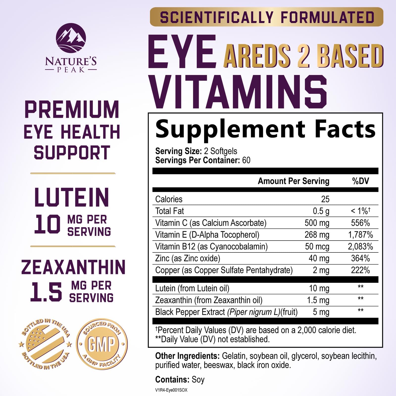 Eye Vitamins Supplements - 3x Strength Eye Health Vitamin with Lutein and Zeaxanthin - Natural Vision Macular Health Eye Support With Zinc, Vitamins C E & Minerals, Bottled in USA - 120 Capsules — Amazon image 2