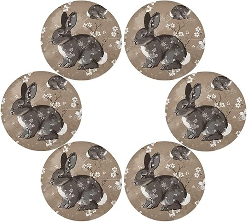 Miniatura 3 de Manteles individuales de conejo blanco y negro, almohadillas resistentes al calor para mesa de comedor, manteles individuales circulares lavables,