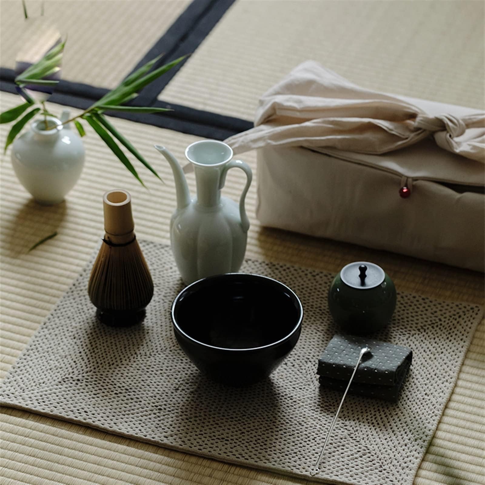Tea Bowl, Matcha-Tee-Set,Dynastie Matcha Set Fait à la Main en céramique de Bambou, Japonais Traditionnel Matcha Balai Set pour Les débutants Amateurs de thé Matcha Set de balais
