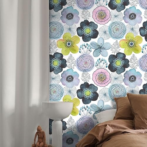 Miniatura 5 de Papel tapiz de girasol 3D de 17.7 x 118 pulgadas, papel tapiz de flores amarillas y flores, autoadhesivo, impermeable, con tinta bohemia, hojas