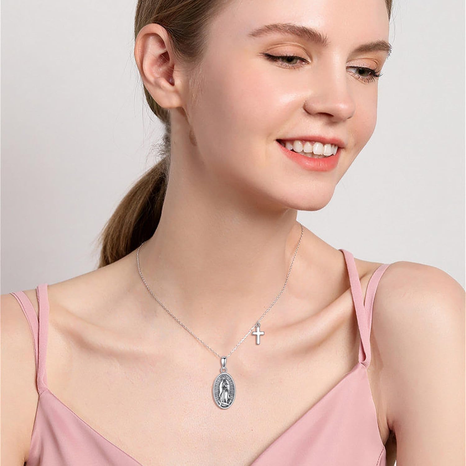 Virgin Mary Necklace Sterling Silver Cross Pendant Religious Mary Mother of God Jewelry Gifts for Women - Image 5
