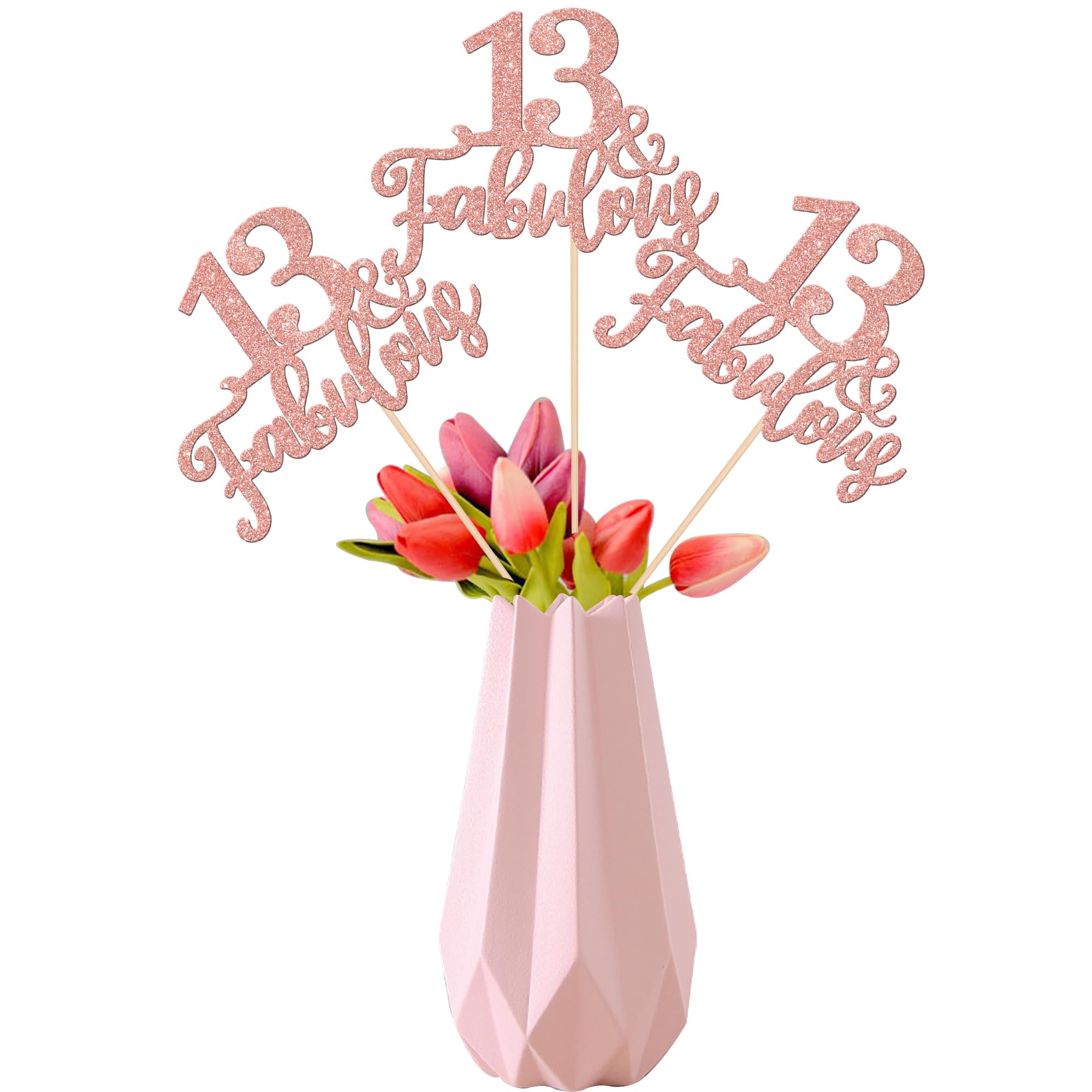 Rsstarxi 12 Pack 13 Fabulous Centerpiece Sticks Double Sided Glitter 13th Birthday Table Toppers Cheers to 13 Birthday Anniversary Party Decorations