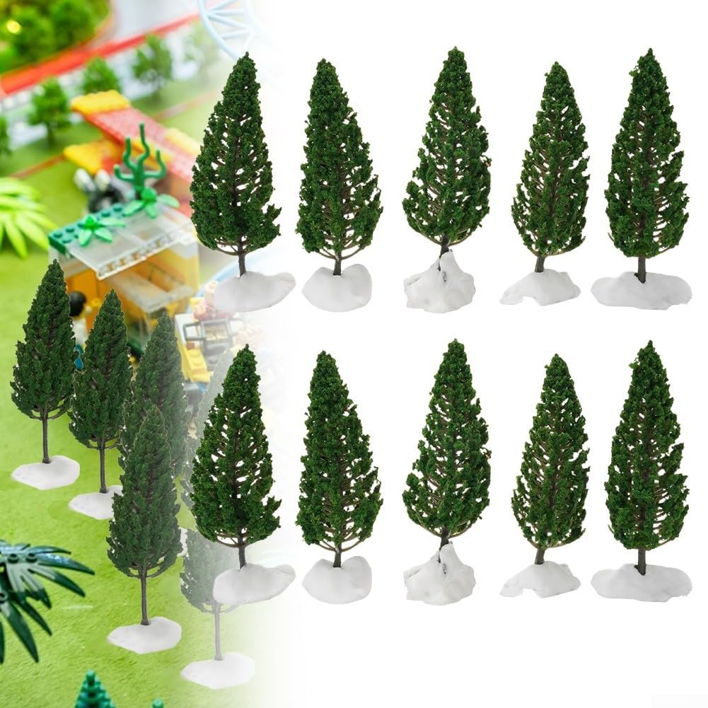 10pcs For Scale Railway Layout Model Pine Trees, Green, 11cm Height, Plastic Material