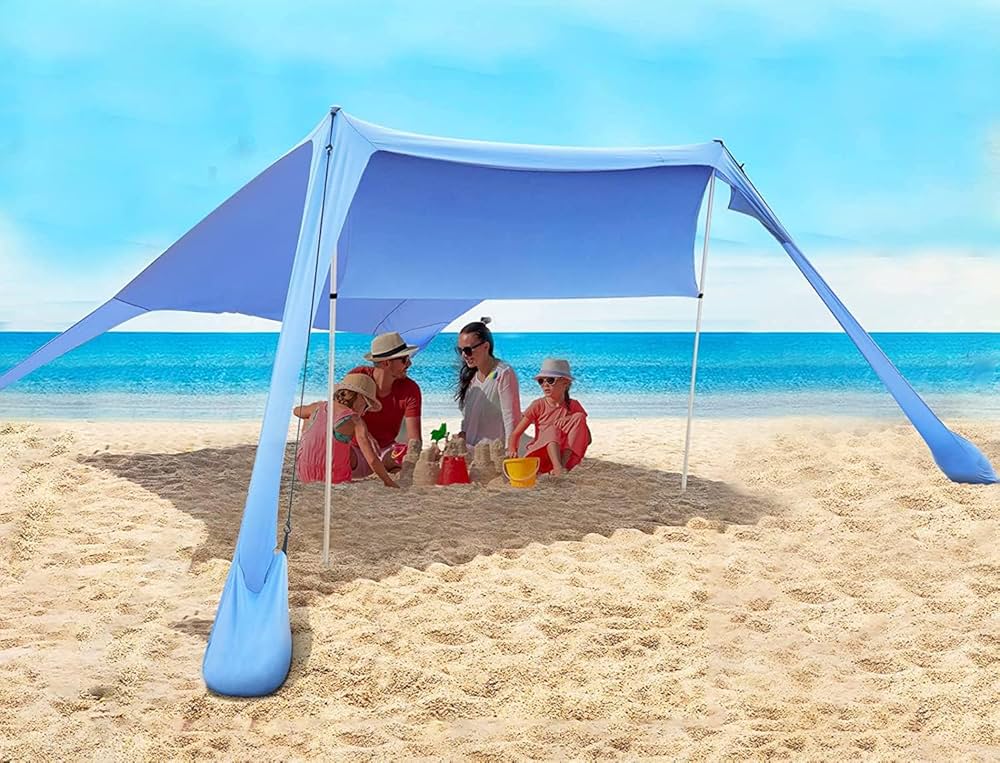 Tenrai Portable Beach Shade For 6 People, Self-adjusts As The Wind Shifts, Foldable Beach Tent,Sun Shelters, Simple And Fast Sets Up, Shelter For Outdoor Beach, Fights 20 Mph Winds