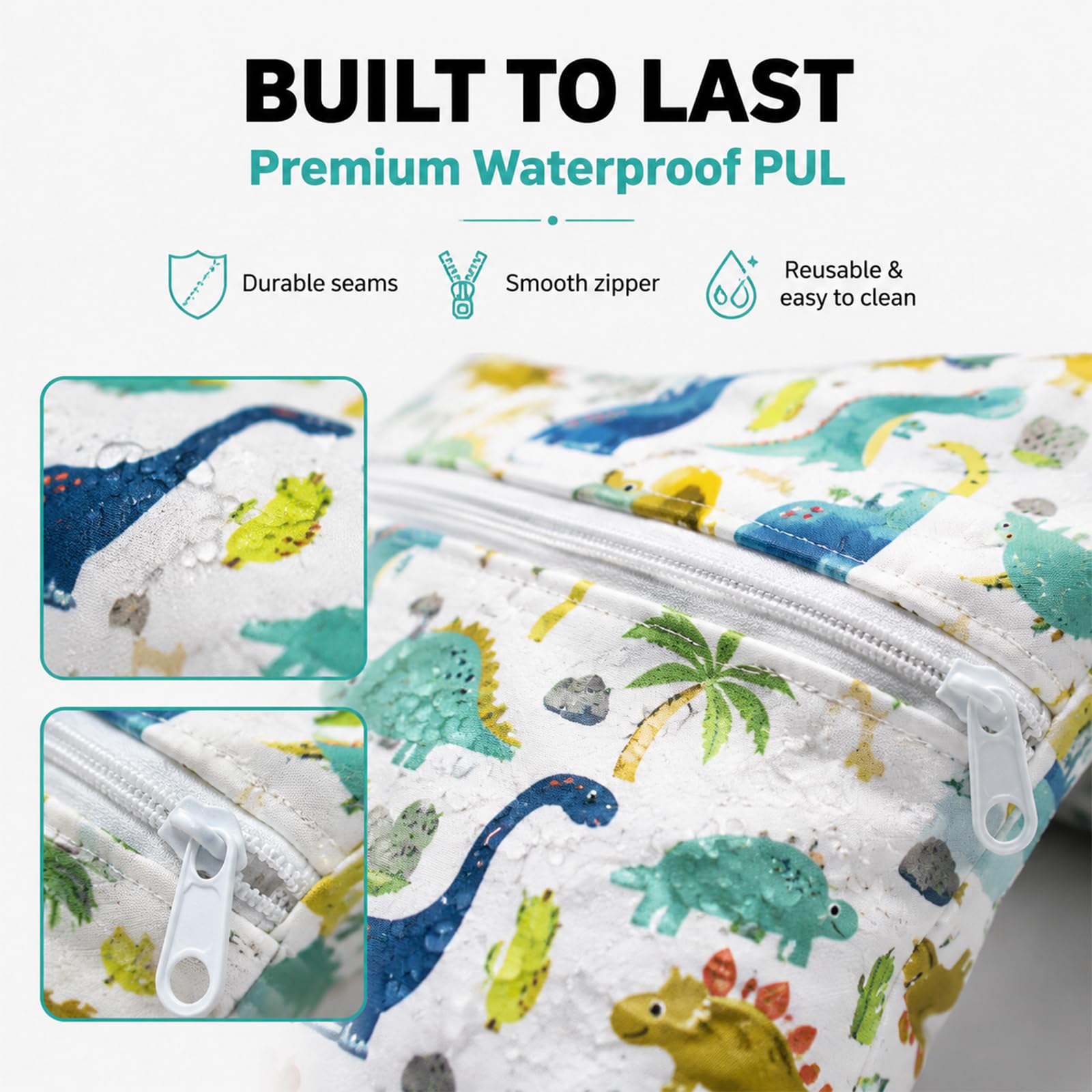 Set da 3 Wetbags con Dinosauri, Borse Impermeabili per Pannolini e Articoli bagnati per Bambini e Asilo, wetbag Portatile con Motivo Dolce di Dinosauri
