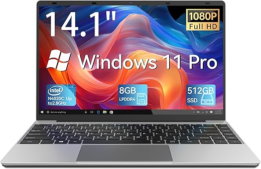 FOLINHAM 14.1 Inch Laptop PC, 8GB RAM 512GB SSD Windows 11 Pro Notebook Computer, FHD 1920×1080 Display, Celeron Processor Up to 2.8GHz, USB 3.0,…