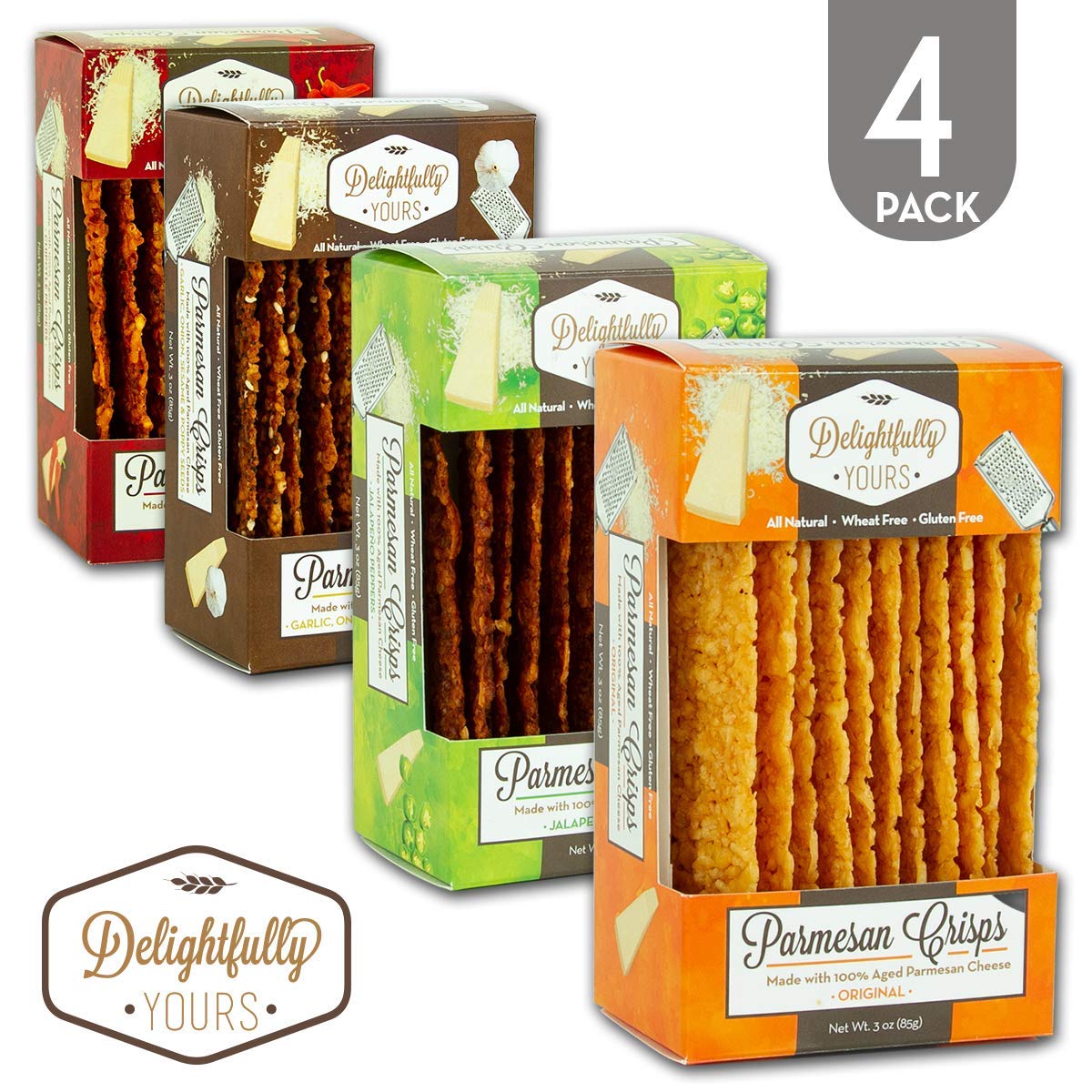 Delightfully Yours Parmesan Cheese Crisps (VARIETY 4 PACK) Shredded